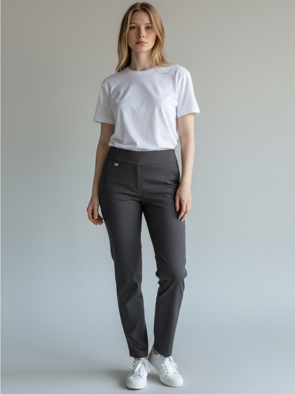 Straight Leg Ponte Pants in Charcoal - Classic Pull-On Style